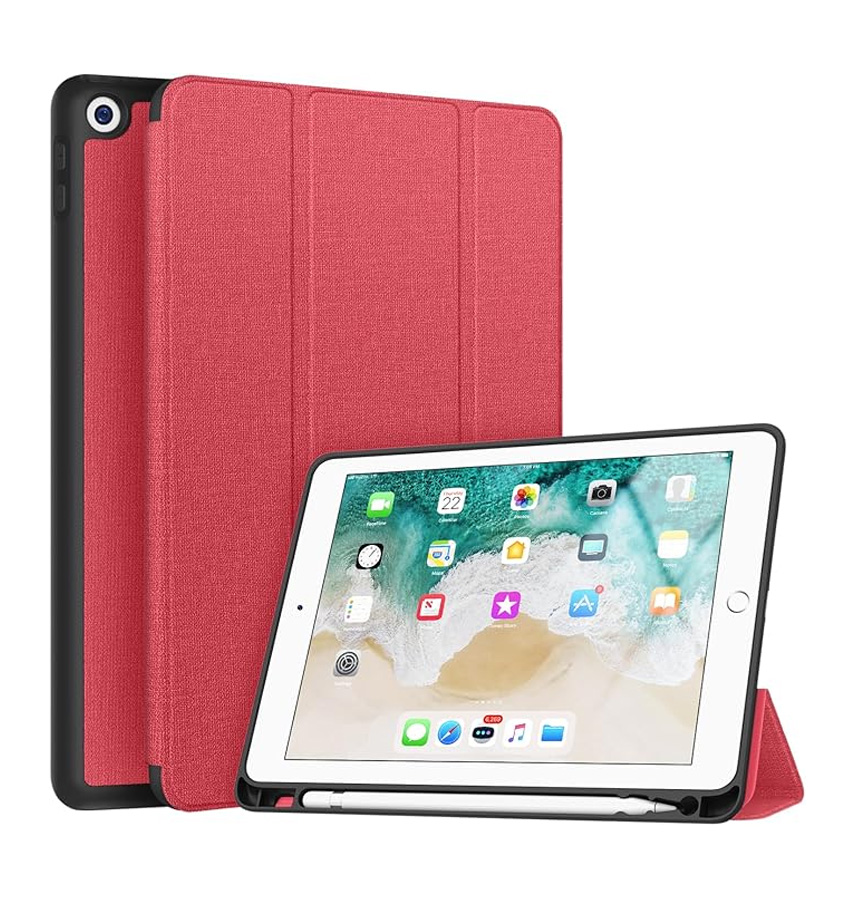 IPAD 9.7 CANVAS SMART CASE WPEN SLOT REDBLACK