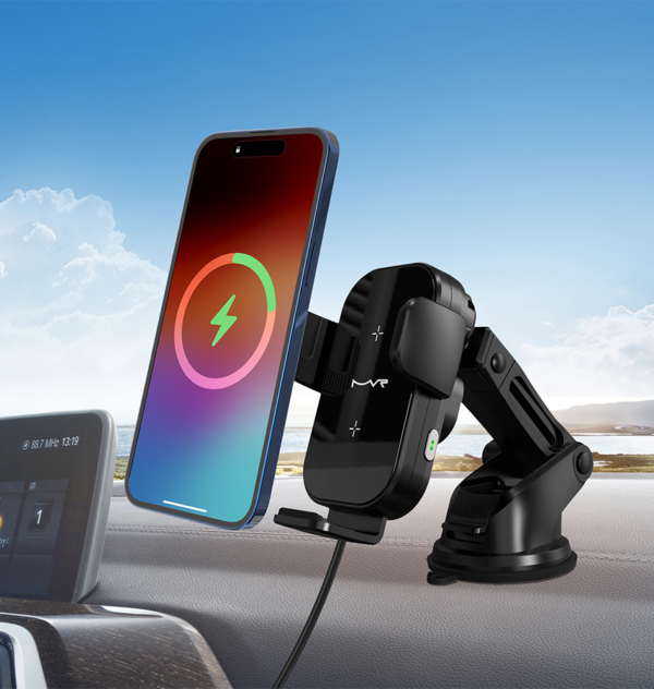 MVR T7 15W Double Coil Wireless Charging Car Holder - Black - Image 7