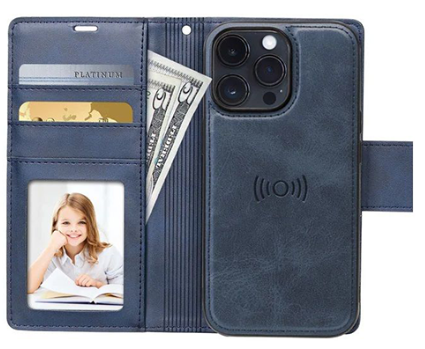 iPhone 16 Hanman Detachable Leather Magnetic Flip Wallet Case Cover - Navy