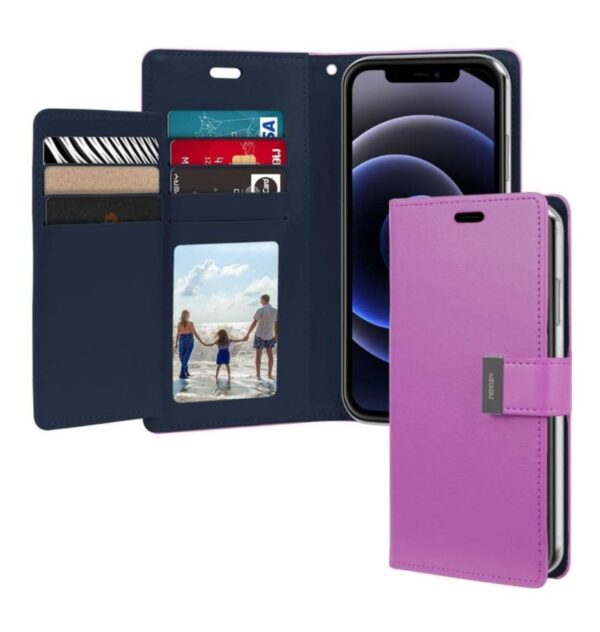 iPhone 15 Plus Mercury Rich Diary Flip Wallet Case Cover - Purple/Navy